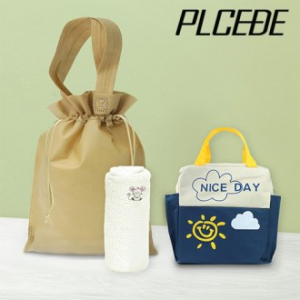 플씨드 사계절 3종 복주머니 파우치 E세트 (투톤 빅사이즈 보온보냉백+고리형 캐릭터 핸드타월)