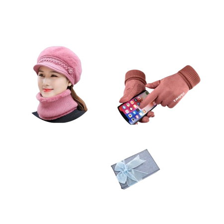 여성 겨울 앙고라 모자 넥워머 스웨이드 장갑 세트 #2