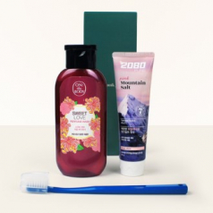 LG생활건강 온더바디 퍼퓸 바디워시 190ml + 2080핑크솔트 치약 120g + 크리오 미세모 칫솔 + 종이케이스