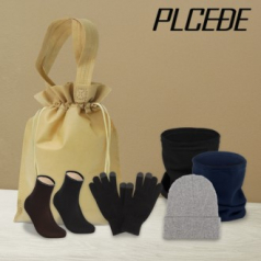 플씨드 겨울 5종 복주머니 파우치 C세트 (투톤 방수 터치 장갑+플씨드 기모 숏비니+프리미엄 넥워머+방한덧신)