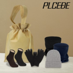 플씨드 겨울 5종 복주머니 파우치 A세트 (패션 롱 비니+스마트 터치 무지 장갑+폴라폴리스 넥워머+방한 덧신)