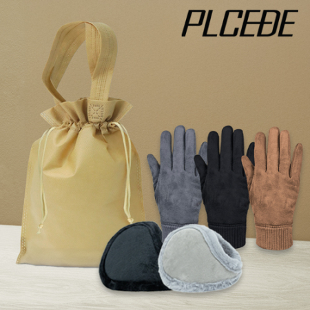 플씨드 겨울 3종 복주머니 파우치 H세트 (베이직 털 귀마개+스웨이드 터치 장갑) #2