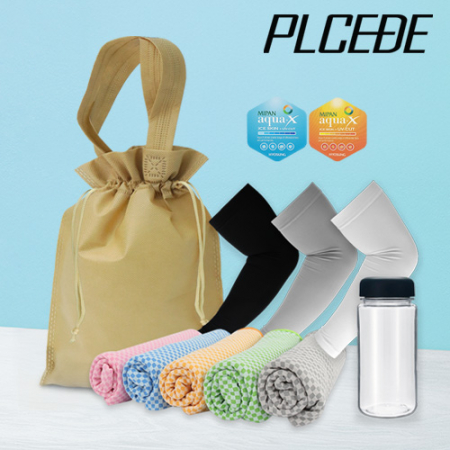 플씨드 여름 4종 복주머니 파우치 A세트 (뱀부얀 쿨타올+국산 라인 쿨토시+보틀 350ml)