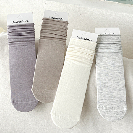 룩앳걸 여성용 무봉제 슬라우치 삭스 사계절 중목양말 4족 세트 #5