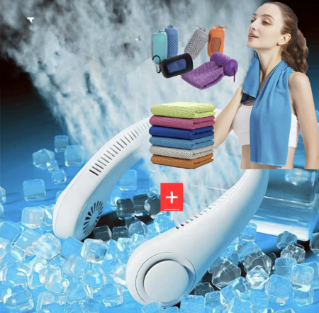 아이스 넥쿨러 넥밴드 선풍기 넥선풍기 + 냉감 스포츠타올 쿨타올 타올세트 #3