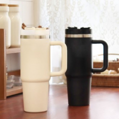 르웨이 진공 스테인리스 빨대 포함 대용량 손잡이 보온 보냉 텀블러