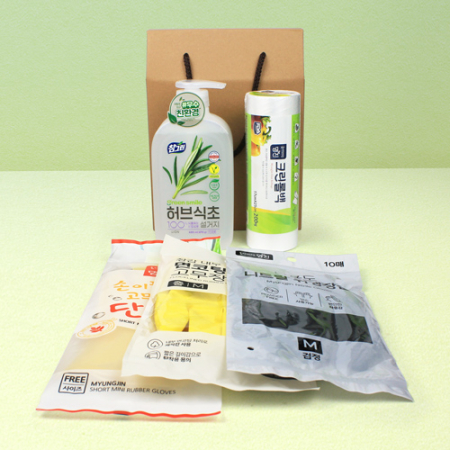 프리미엄 친환경 주방세제 470g 크린롤백 200매 면코팅고무장갑 주방5종세트 #2