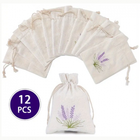 TH338 12개 라벤더 자수 캔버스 끈 가방 #2