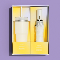 벨솔라 선물세트 골드버튼 자동 3단 암막 양우산 + 밀크티 텀블러