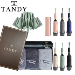 탠디 40수코마사 프리미엄캘리 200g 호텔 세면타월 3매 + 걸작 거꾸로 파우치 10살대 야광안전 3단완전자동우산 세트