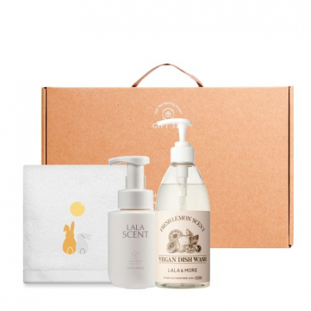 한가위 추석 명절 호텔 타올 1P + 비건 핸드워시 300ml + 비건 주방세제 500ml 선물 세트 당일발송 자수있는 수건 #2