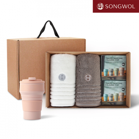 [송월타올] 리빙 기프트세트 39 송월 호텔컬렉션 필라라인40 2P + 실리콘텀블러500ml 2P #2