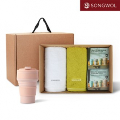 [송월타올] 리빙 기프트세트 32 송월 컬러풀타올 170g 2P + 실리콘텀블러500ml 2P