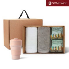 [송월타올] 리빙 기프트세트 31 송월 뉴컬러무지타올 150g 2P + 실리콘텀블러500ml 2P