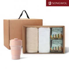 [송월타올] 리빙 기프트세트 30 송월 뉴베이직타올 130g 2P + 실리콘텀블러500ml 2P