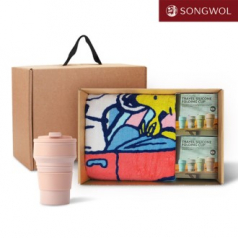 송월타올 리빙 기프트세트 29 송월 스누피76 비치타올 1P + 실리콘텀블러500ml 2P