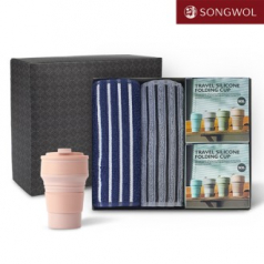 송월타올 리빙 기프트세트 27 송월 CM포라인스포츠타올 2P + 실리콘텀블러500ml 2P