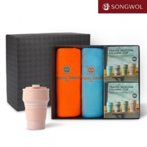 송월타올 리빙 기프트세트 23 송월 AB베이직스포츠타올 2P + 실리콘텀블러500ml 2P