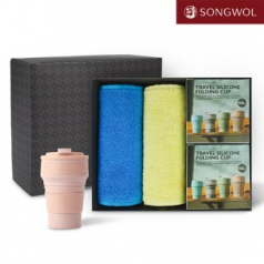 송월타올 리빙 기프트세트 25 송월 AB다이나믹스포츠타올 2P + 실리콘텀블러500ml 2P