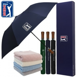 PGA 2단자동 빈티지우드+200g 코마사 면사타올 세트