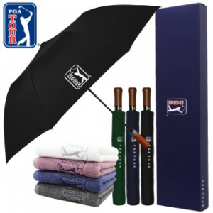 PGA 2단자동 빈티지우드+190g 코마사 호텔타올 세트