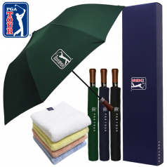 PGA 2단자동 빈티지우드+180g 모달 면사타올 세트