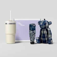 루티네 선물세트 밀크티텀블러+곰돌이키링우산