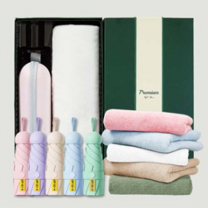 초경량 동글손잡이 캡슐5단 암막양우산+보송보송데일리 순면타올135g 우산타올 선물세트