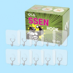 올지 SSEN 쎈 후크 10p 무타공 투명 접착식 벽 걸이 15kg 가방 모자 행주 옷 욕실 주방 못없이액자걸이