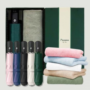 라이트핏 블랙그립 원터치 3단자동 암막양우산+보송보송 데일리 순면타올135g 우산타올 선물세트