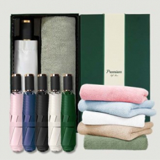 라이트핏 블랙그립 3단수동 암막양우산+보송보송데일리 순면타올 135g  우산타올 선물세트