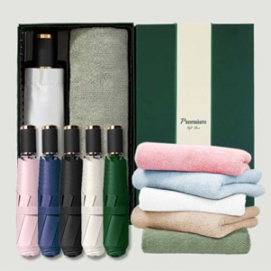 라이트핏 블랙그립 3단수동 암막양우산+보송보송데일리 순면타올 135g  우산타올 선물세트