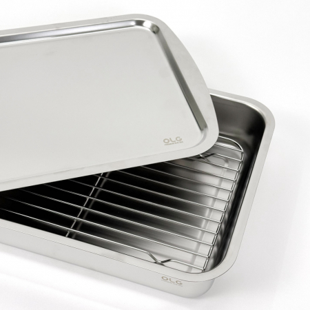 올지 셀렉트 스텐 밧드 대형 트레이 3종세트 SUS 304 바트 사각 레스팅 스테인레스 용기 반찬 통 스탠 무연마제 #6