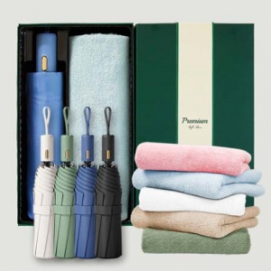 라이트핏 로얄버튼 3단자동 암막양우산+보송보송데일리 타올 135g 우산타올 선물세트