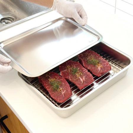 올지 셀렉트 스텐 밧드 중형 트레이 3종세트 SUS 304 바트 사각 레스팅 스테인레스 용기 반찬 통 무연마제 #3