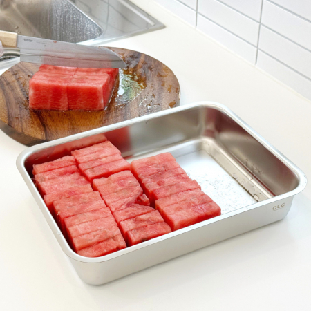 올지 셀렉트 스텐 밧드 중형 트레이 3종세트 SUS 304 바트 사각 레스팅 스테인레스 용기 반찬 통 무연마제 #8