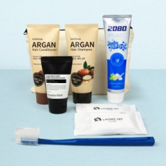 과일나라 아르간 샴푸+컨디셔너 + 애경 2080  퓨어치약 125g + 나드 클렌징폼 + 크리오 퍼펙션 칫솔 + 레이디세트 + 에코파우치