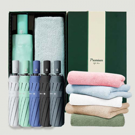 원터치 12k 더블살대 3단암막양우산+보송보송데일리 순면타올135g 우산타올 선물세트 #2