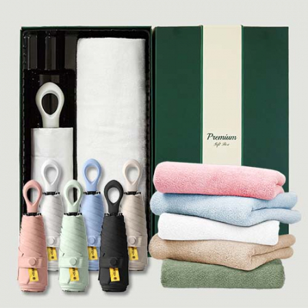 라이트핏 O링손잡이 5단암막양우산+보송보송데일리 순면타올135g 우산타올 선물세트 #2