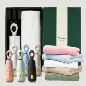라이트핏 O링손잡이 5단암막양우산+보송보송데일리 순면타올135g 우산타올 선물세트