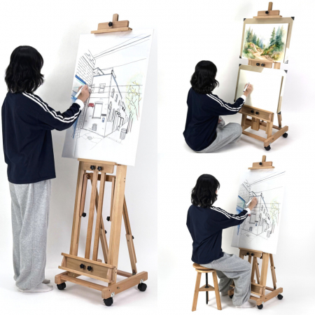 올지 프라임 100호이젤 원목 대형 수평 전문가용 고급 이젤 높이각도조절 입시 유화 수채화 미술 #7