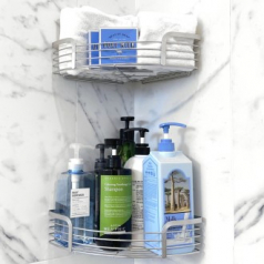 올지 무타공 욕실선반 코너선반 대형 젠다이 화장실 코너 선반 스텐레스 모서리 접착식