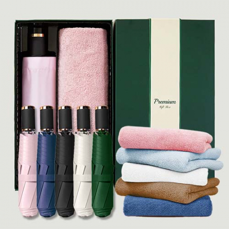라이트핏 블랙골드그립 3단수동 암막양우산+보송보송데일리 순면타올155g 우산타올 선물세트 #2