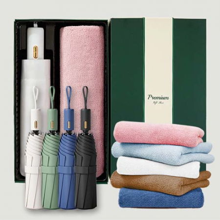 라이트핏 로얄버튼 3단자동 암막양우산+보송보송데일리 순면타올155g 우산타올 선물세트 #2
