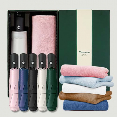 라이트핏 블랙그립 원터치 3단자동 암막양우산+보송보송 데일리 순면타올155g 우산타올 선물세트 #2