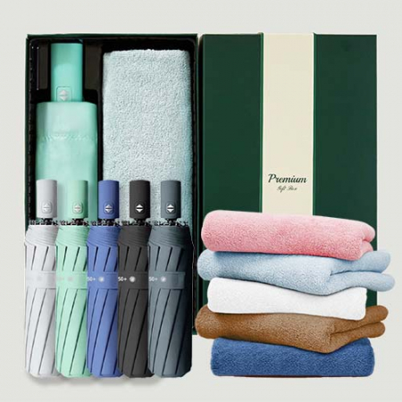 원터치 12k 더블살대 3단암막양우산+보송보송데일리 순면타올155g 우산타올 선물세트 #2