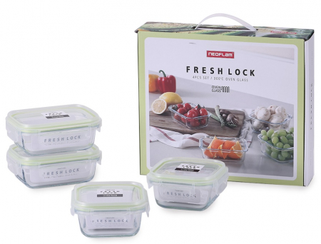 [네오플램] 프레시락 봉규산 내열유리  밀폐용기 4종 세트 #2