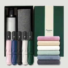 라이트핏 블랙그립 원터치 3단자동 암막양우산+송월타올라이트무지130g 우산타올 선물세트