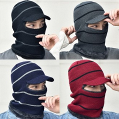 겨울용 줄무늬 복면 니트 챙모자