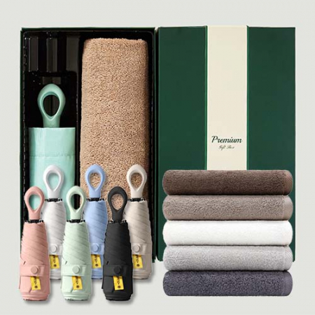 라이트핏 O링손잡이 5단 암막양우산+송월뉴컬러무지150g 우산타올 선물세트 #2